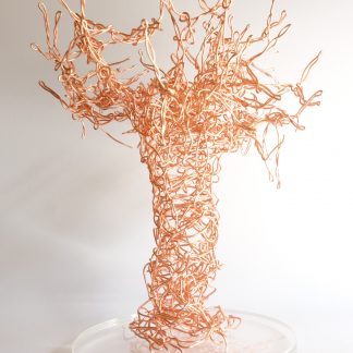 Copper wire artwork with clear perspex round base